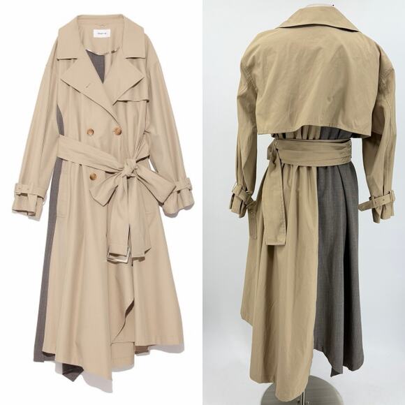 FRAY I.D Jackets & Blazers - FRAY I.D Double Breasted Trench Coat Oversized Mix Pattern Japanese Minimalism S